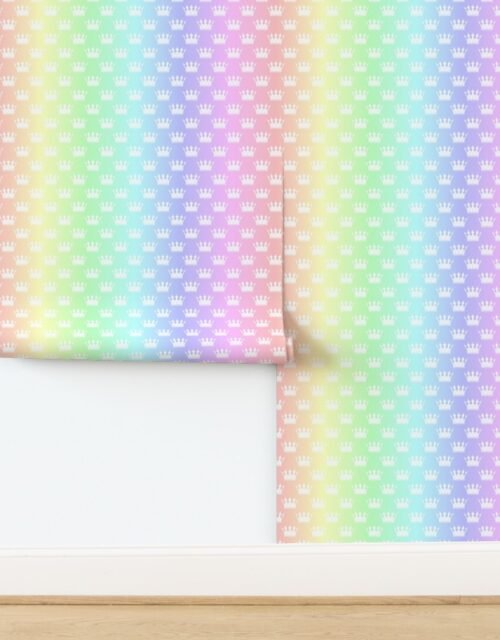 Pastel Rainbow Crown Pattern - Regal Hues Collection Wallpaper