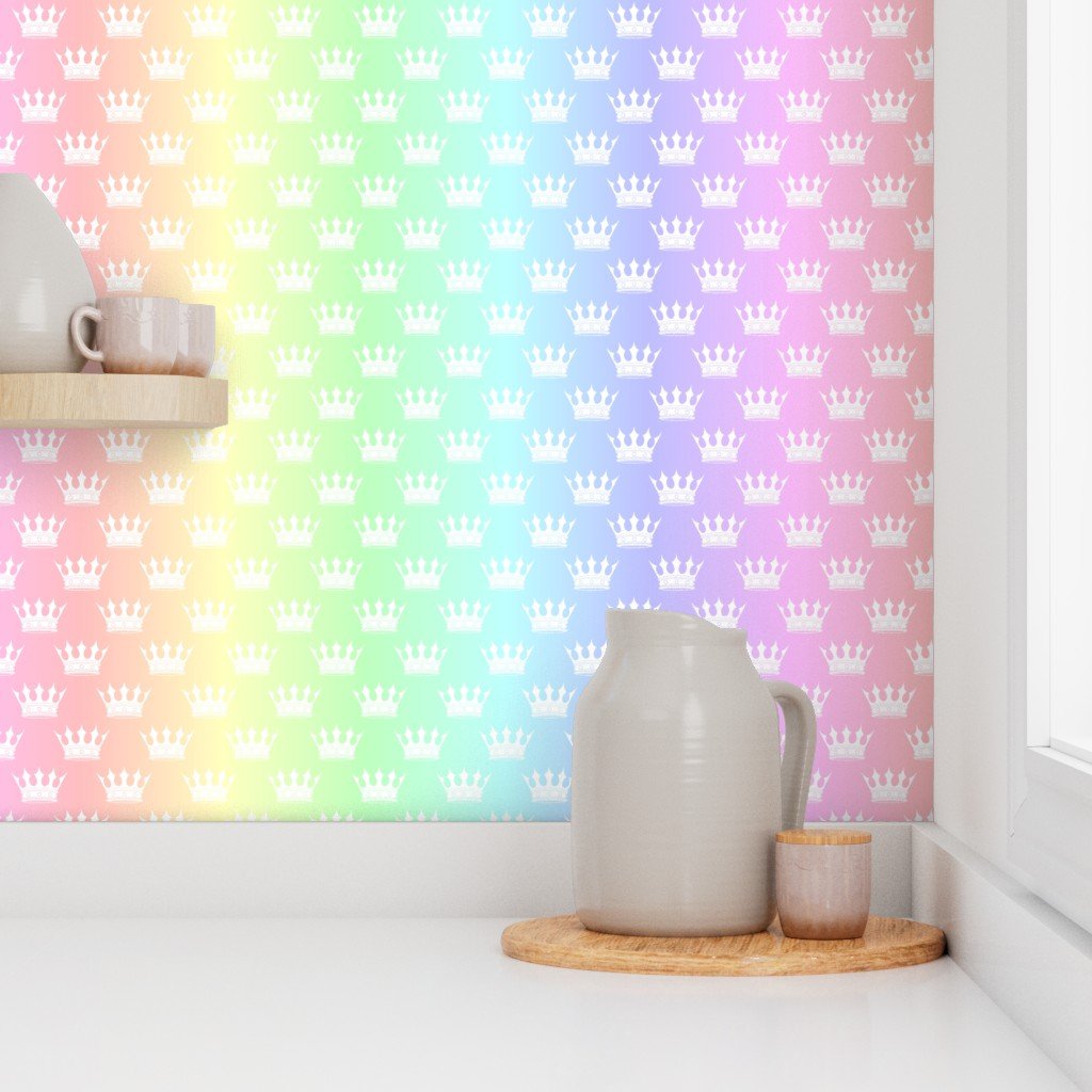Pastel Rainbow Crown Pattern – Regal Hues Collection Wallpaper