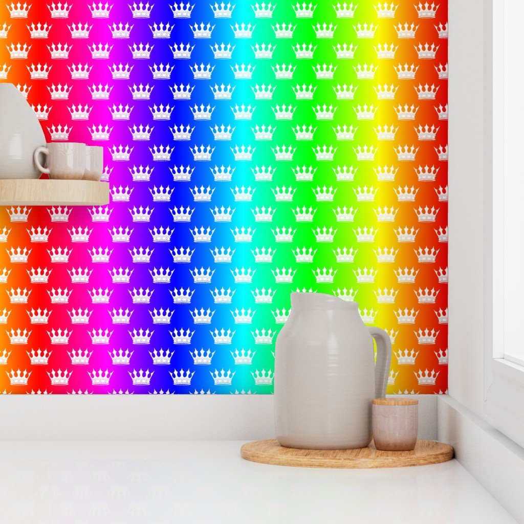 Bold Gradient Rainbow Crown Pattern – Regal Hues Collection Wallpaper