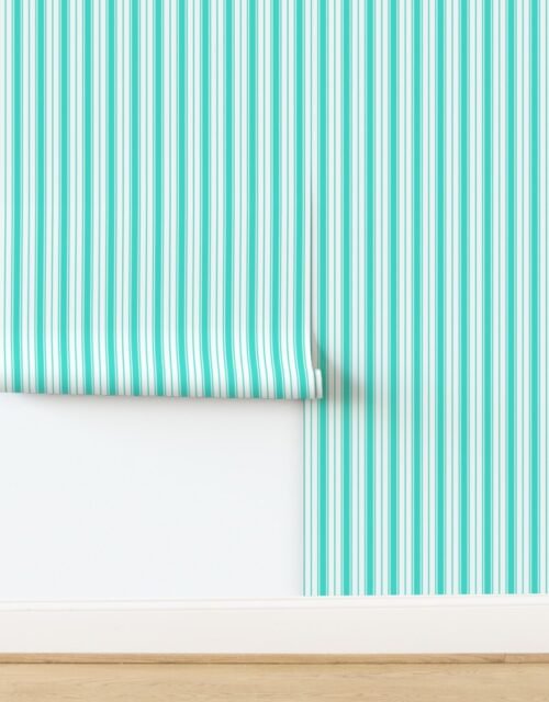 Cote d Azur Turquoise Ticking Stripe Design Wallpaper