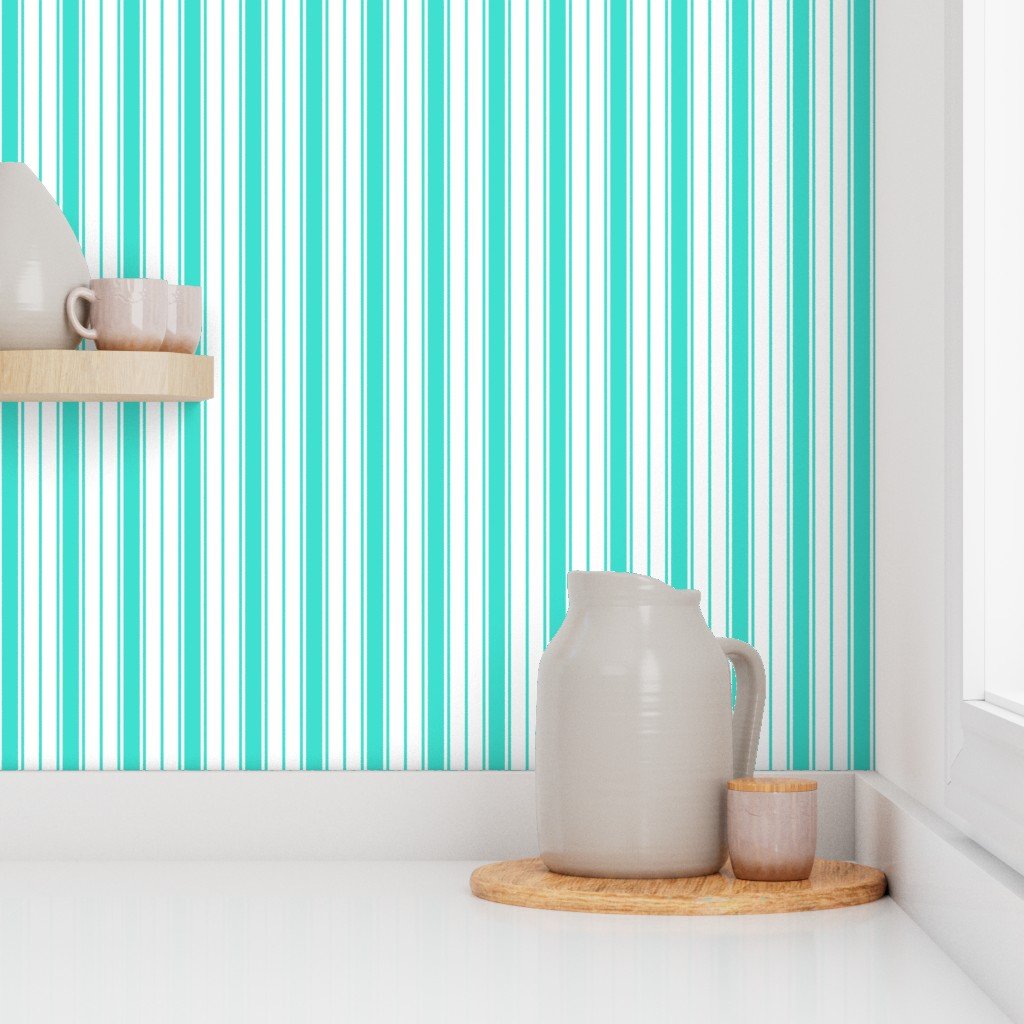 Cote d Azur Turquoise Ticking Stripe Design Wallpaper