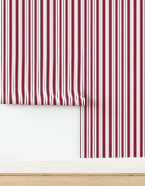Burgundy Red Ticking Stripe Design Wallpaper