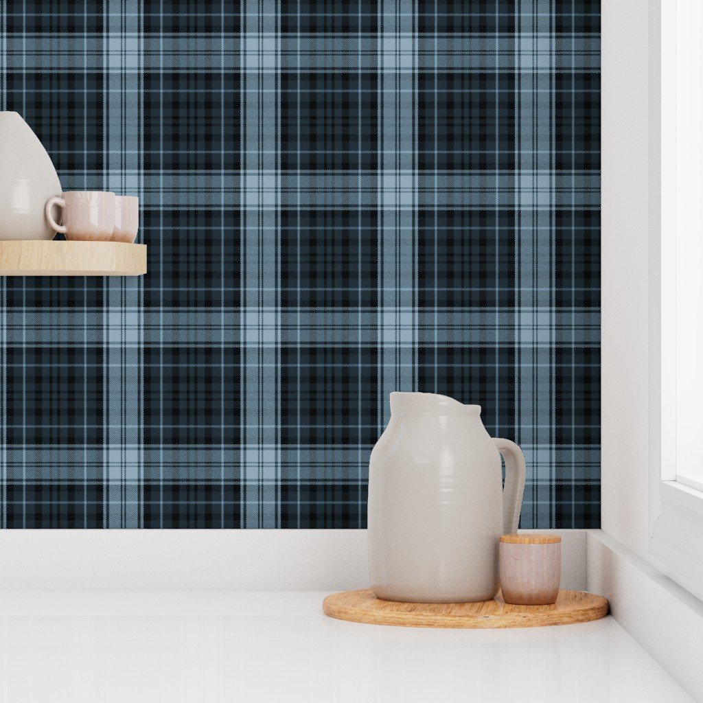Dress Gordon Scottish Tartan Weave in Muted Faded Blue Wallpaper