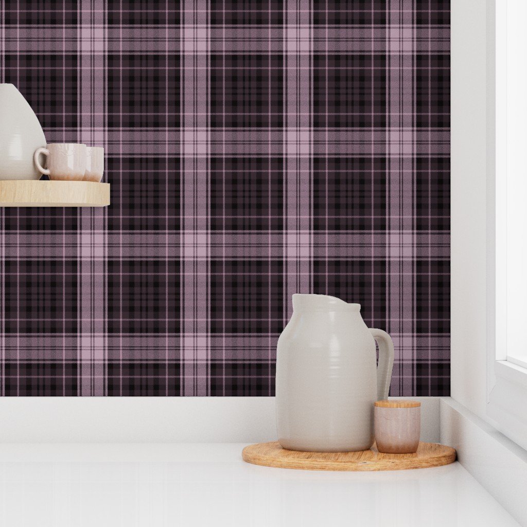 Dress Gordon Scottish Tartan Weave in Muted Faded Rose and Charcoal Wallpaper