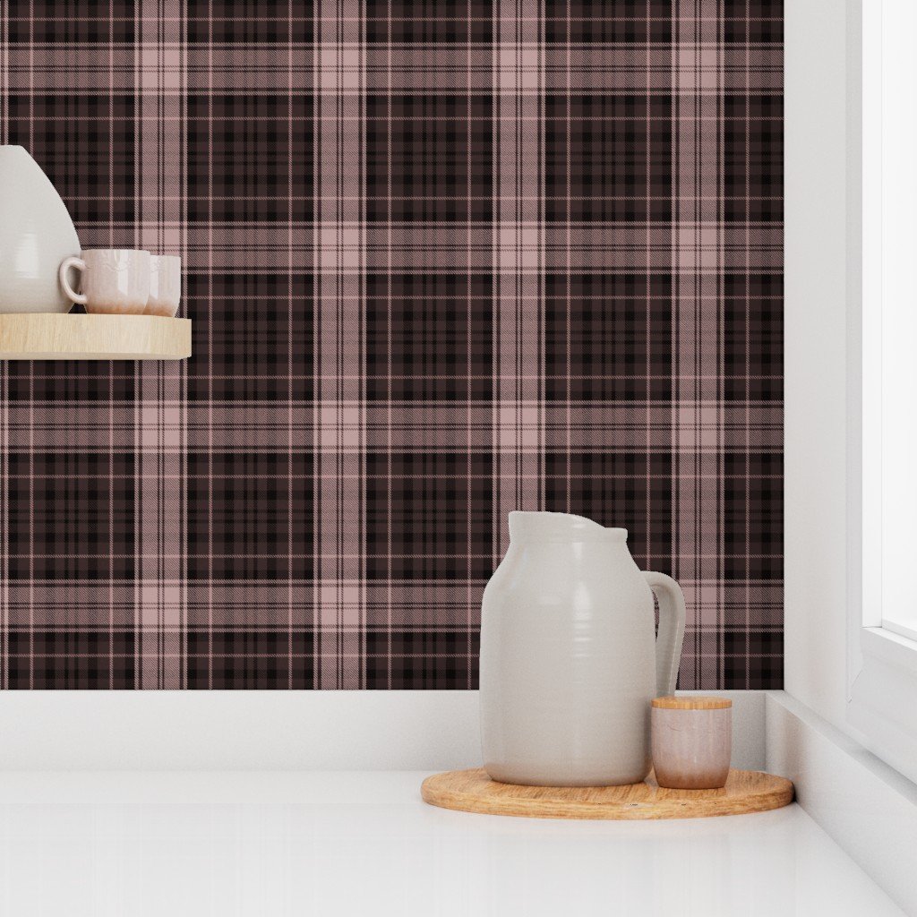 Dress Gordon Scottish Tartan in Faded Brown and Soft Rose Wallpaper