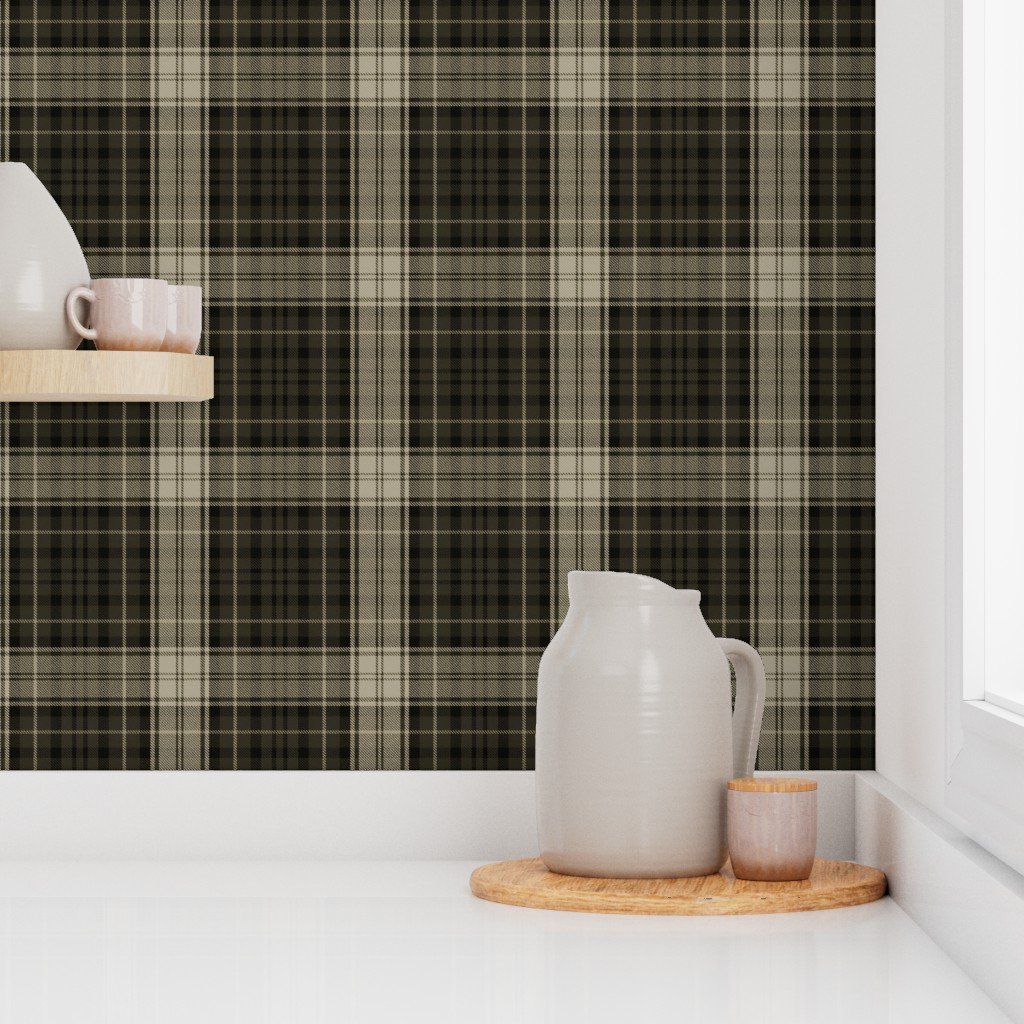 Dress Gordon Scottish Tartan in Olive Green and Beige Wallpaper