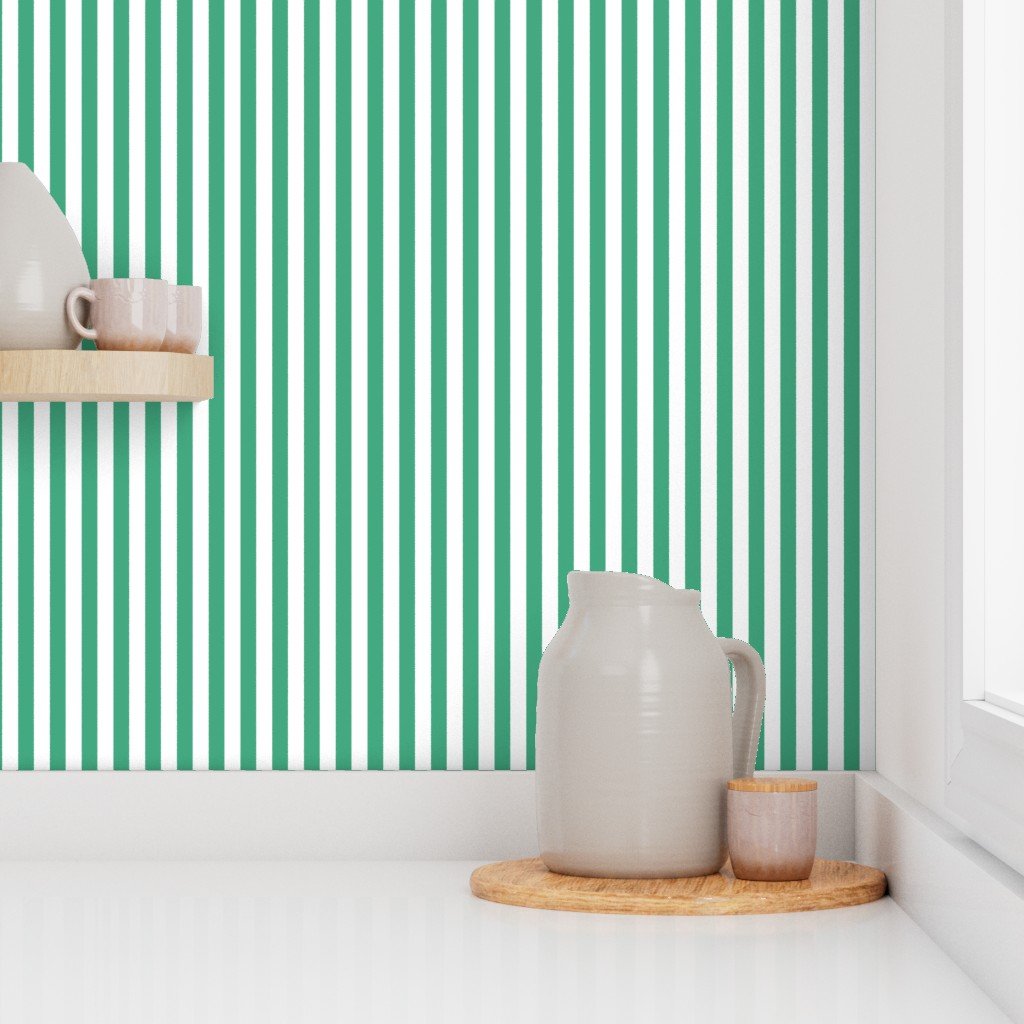 1/2″ Vertical Beguiling Green and White Stripe Wallpaper