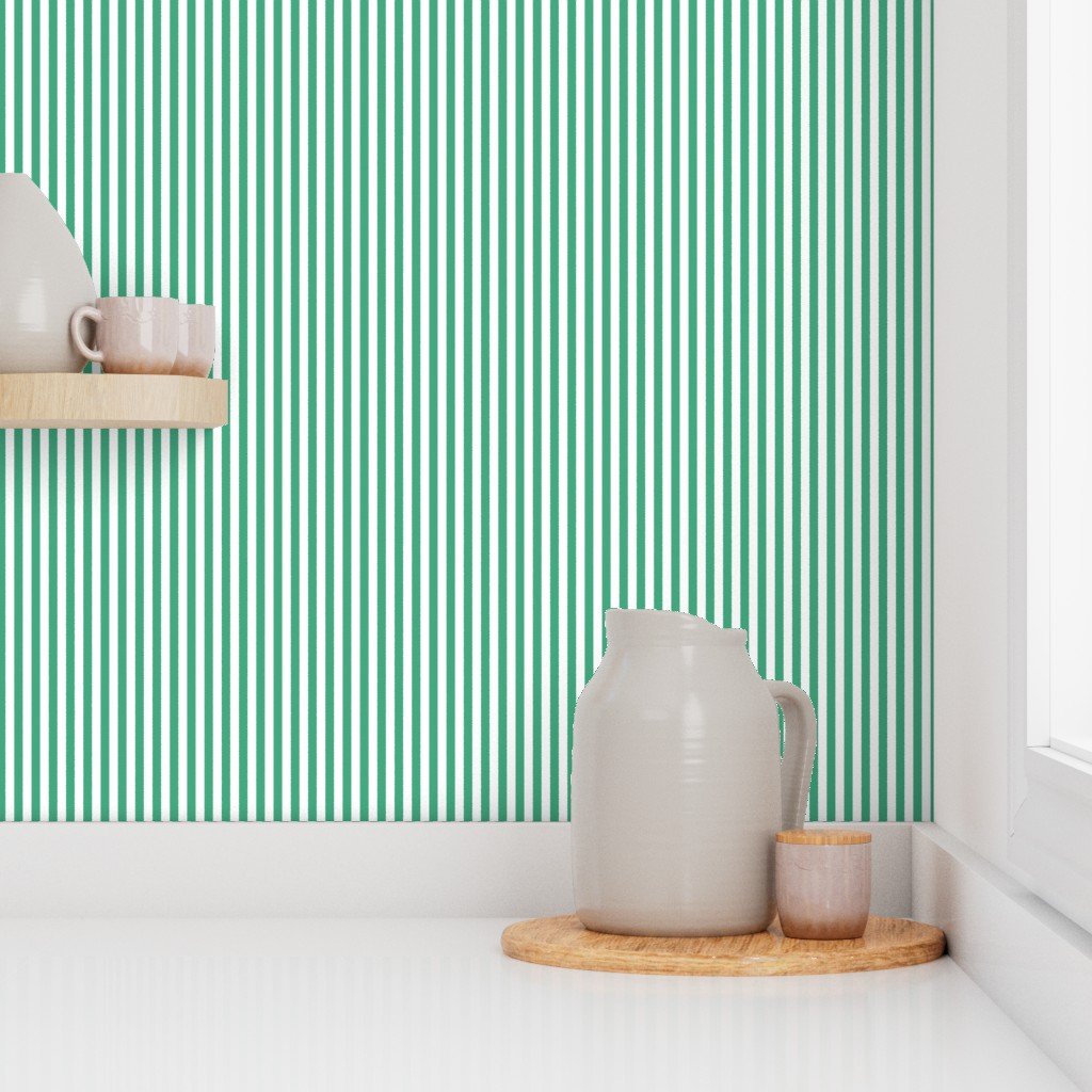 1/4″ Vertical Beguiling Green and White Stripe Wallpaper