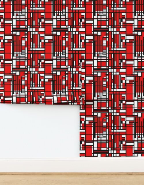 Small De Stijl Geometric Color Pattern in Red Wallpaper