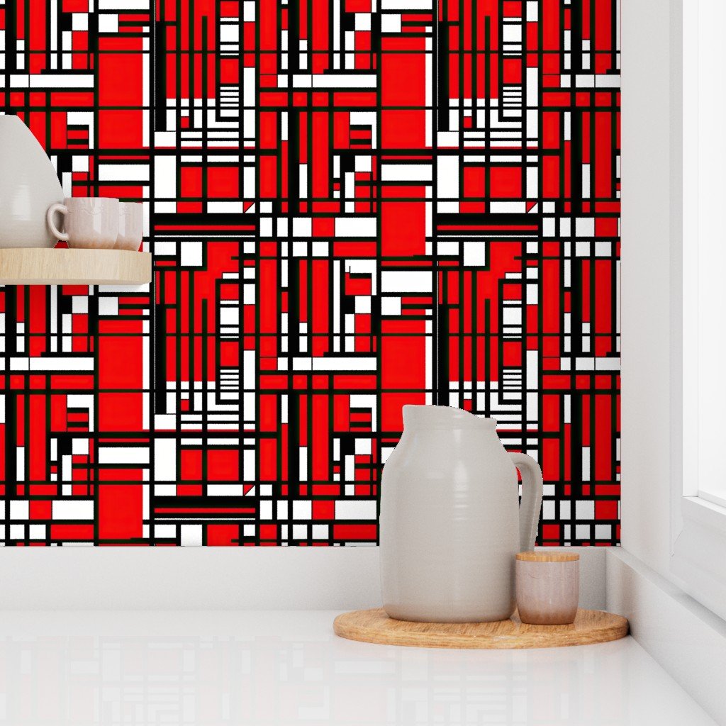 Small De Stijl Geometric Color Pattern in Red Wallpaper
