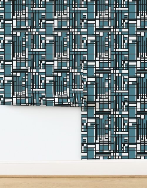 Dusty Teal Modernist City Blocks Geometric Pattern Wallpaper