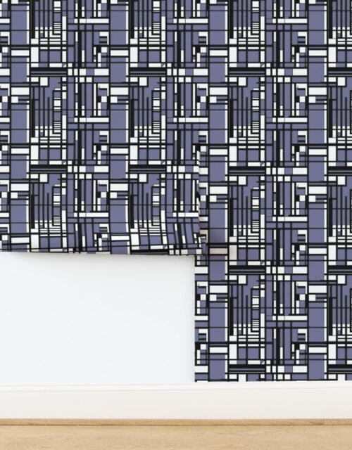 Periwinkle Modernist City Blocks Geometric Pattern Wallpaper