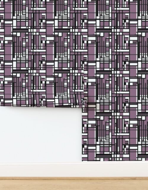 Mauve Modernist City Blocks Geometric Pattern Wallpaper