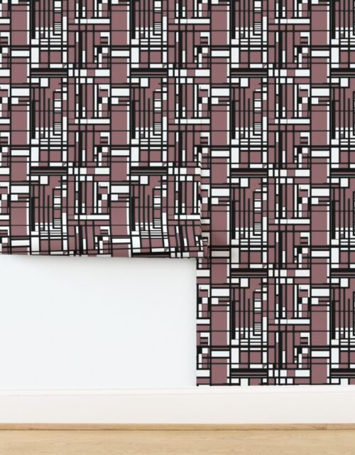 Dusty Rose Modernist City Blocks Geometric Pattern Wallpaper