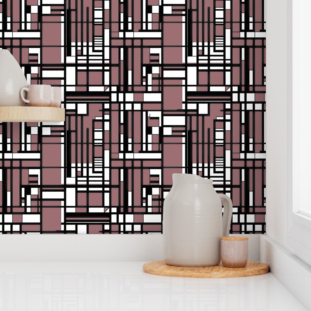 Dusty Rose Modernist City Blocks Geometric Pattern Wallpaper