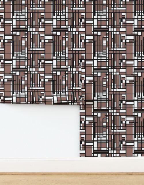 Clay Brown Modernist City Blocks Geometric Pattern Wallpaper