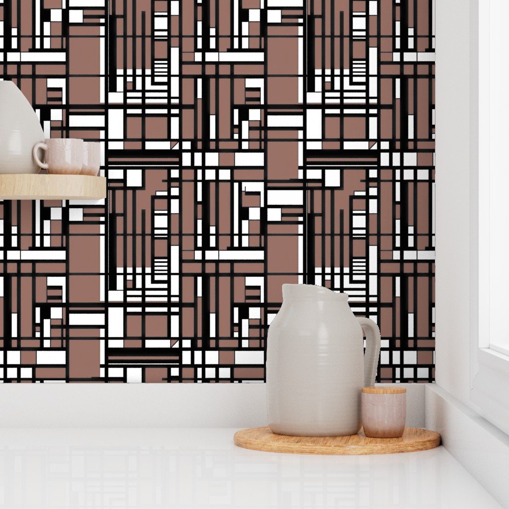 Clay Brown Modernist City Blocks Geometric Pattern Wallpaper