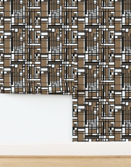 Taupe Brown Modernist City Blocks Geometric Pattern Wallpaper