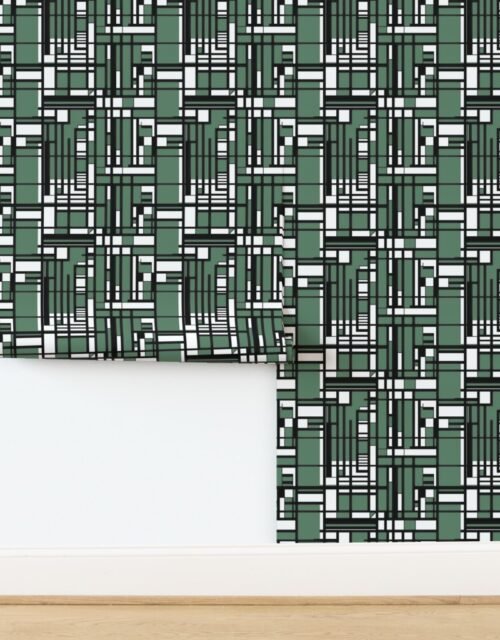 Eucalyptus Green Modernist City Blocks Geometric Pattern Wallpaper