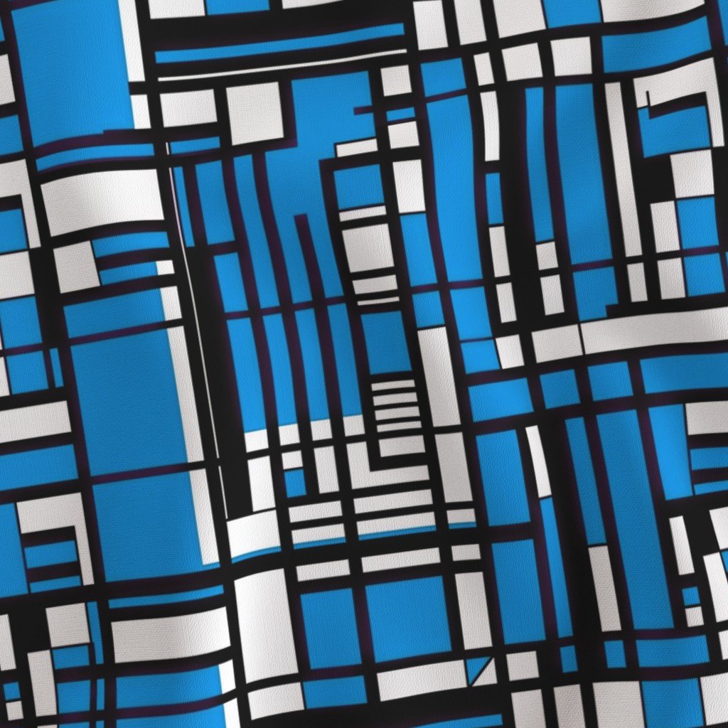 Cyan Blue Modernist City Blocks Geometric Pattern