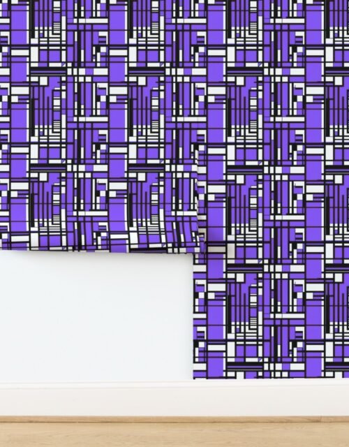 Electric Violet Modernist City Blocks Geometric Pattern Wallpaper