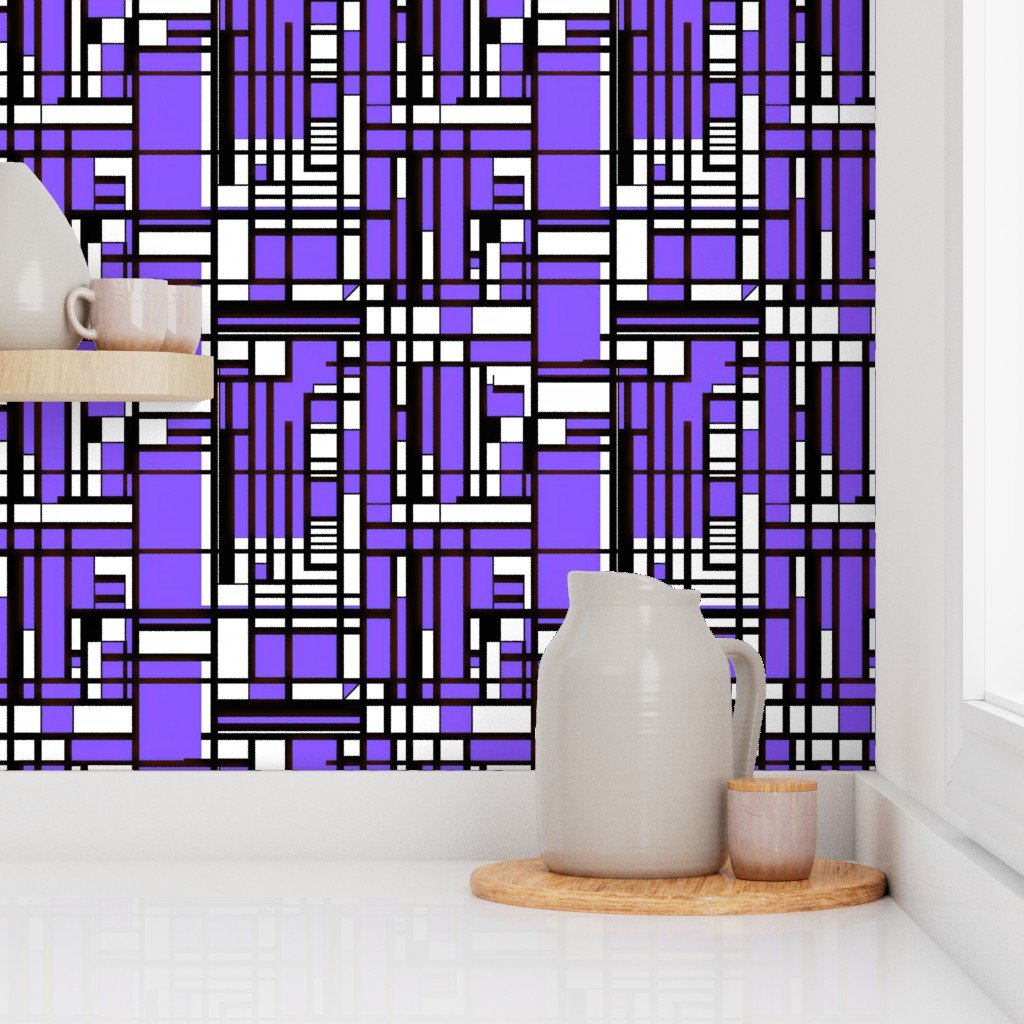 Electric Violet Modernist City Blocks Geometric Pattern Wallpaper
