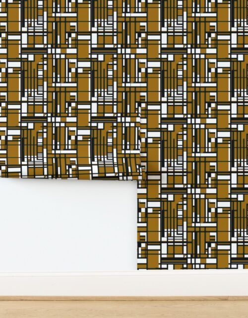 Mustard Gold Modernist City Blocks Geometric Pattern Wallpaper
