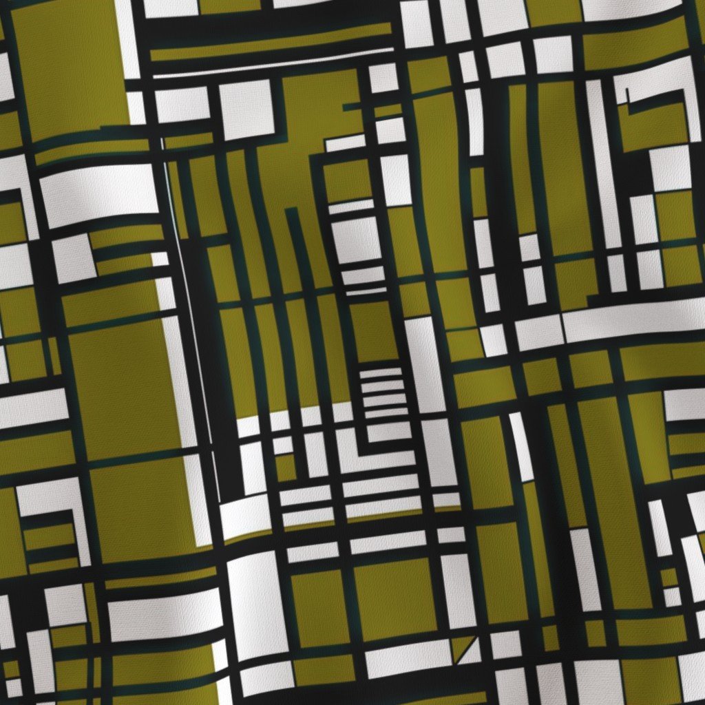 Olive Green Modernist City Blocks Geometric Pattern