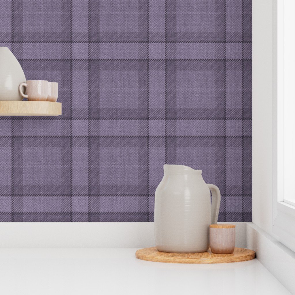 Muted Dusty Plum and Lavender Heritage Plaid Fabric Wallpaper