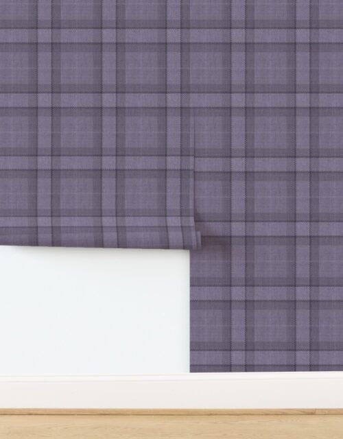 Muted Violet and Heather Gray Wool-Style Tartan Plaid Fabric Wallpaper