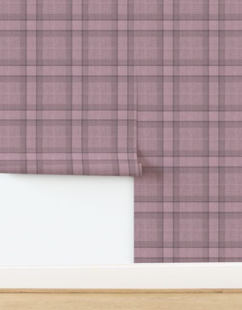 Soft Mauve and Taupe Tartan Wool-Texture Plaid Fabric Wallpaper