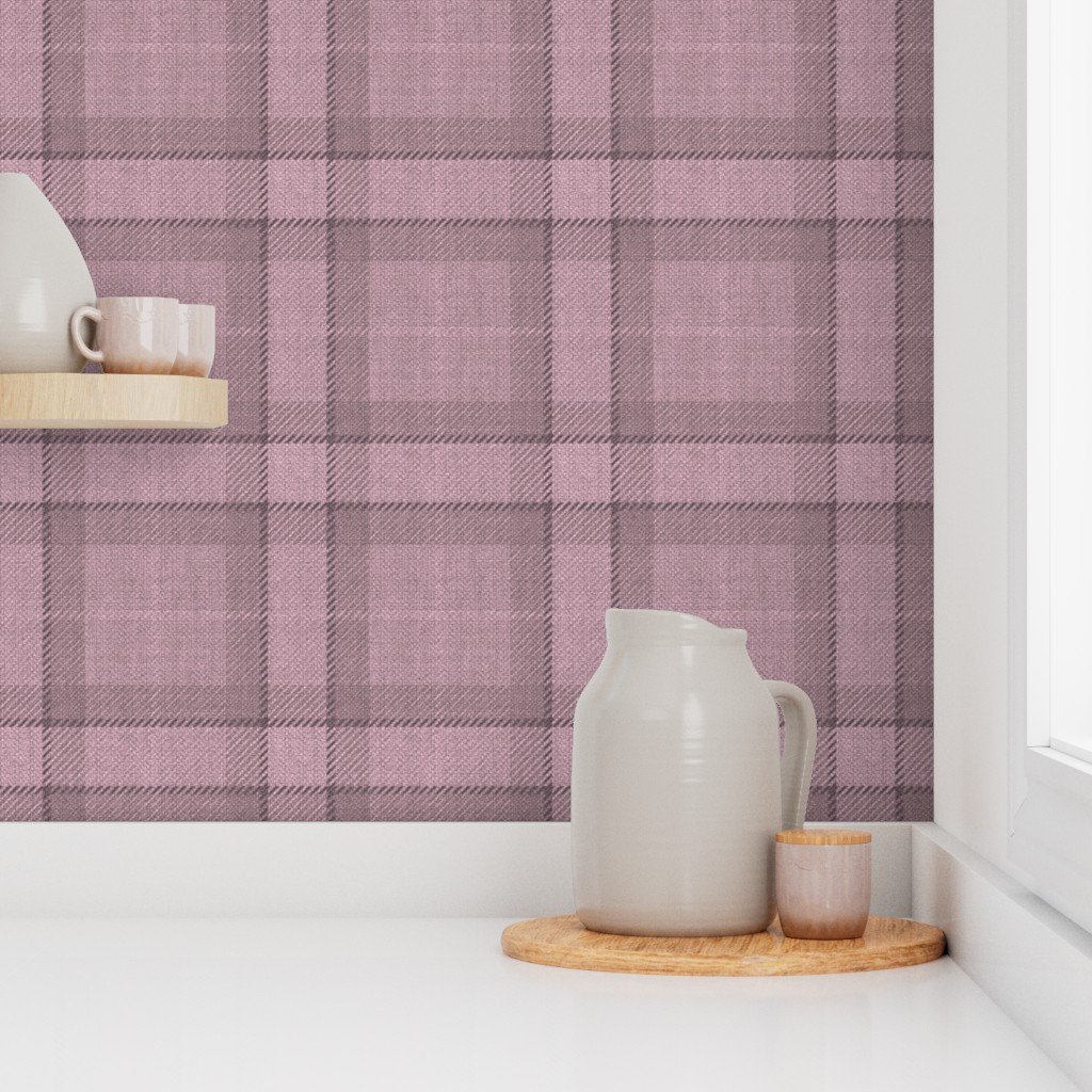 Soft Mauve and Taupe Tartan Wool-Texture Plaid Fabric Wallpaper
