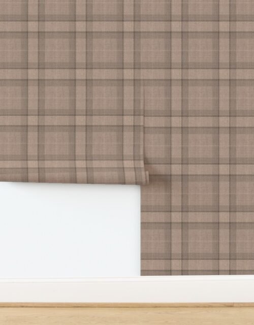 Fawn Brown and Warm Sand Wool-Look Heritage Plaid Fabric Wallpaper