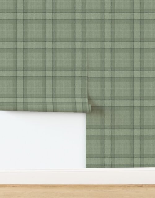 Sage Green and Soft Olive Tartan Wool-Style Plaid Fabric Wallpaper