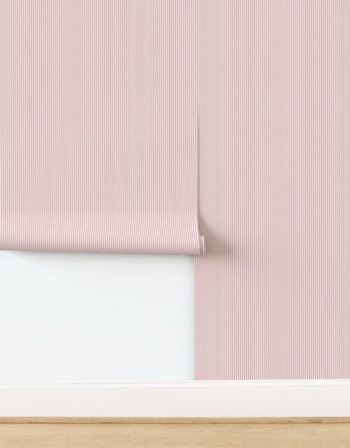Dusty Rose Pinstripe in an English Country Garden Wallpaper