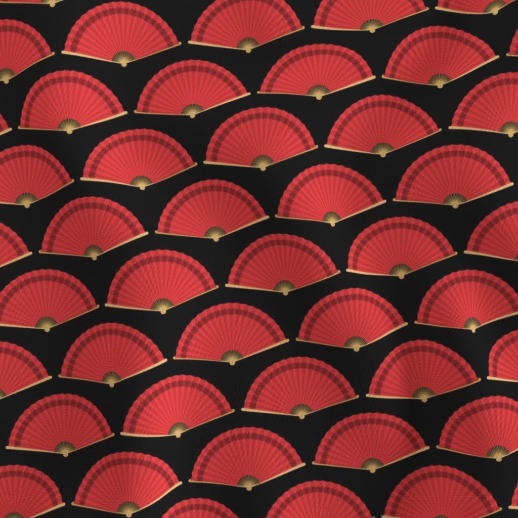 Mini Chinese Red Folding Fans on Black Background
