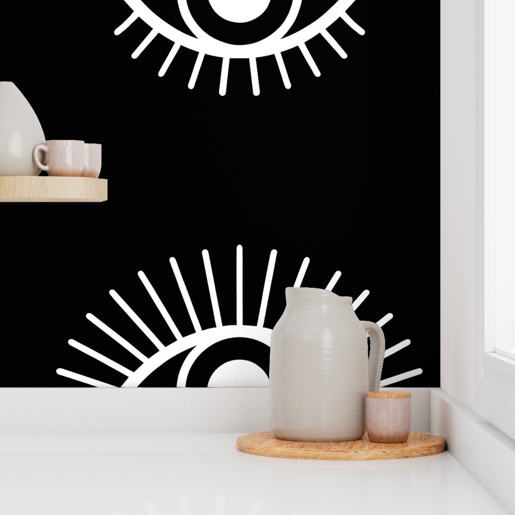 Spaced Mystical Eye Symbols in Black and White Wallpaper