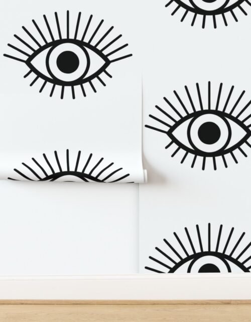 Spaced Mystical Eye Symbols in Black and White Wallpaper