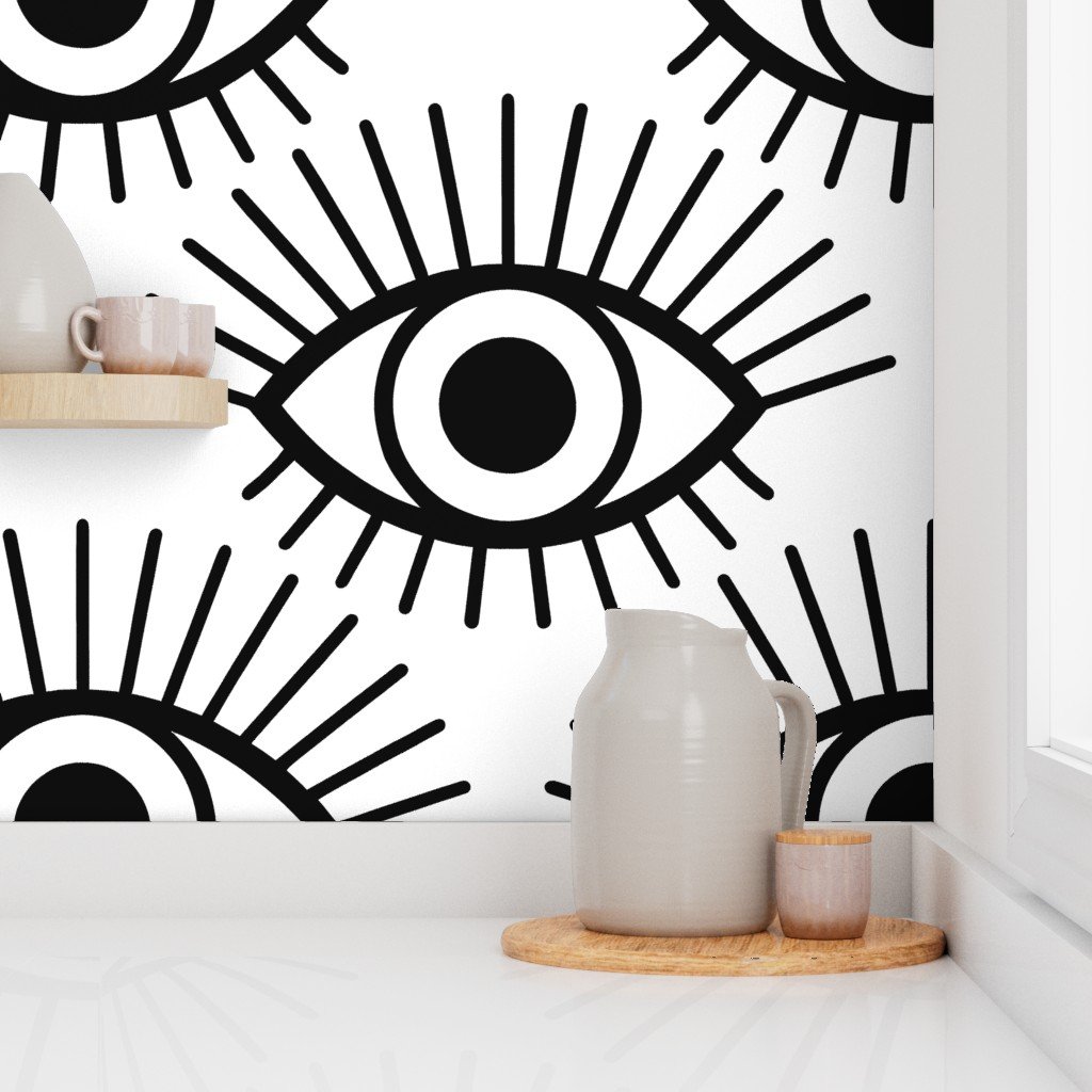 Mystical Eye Symbol in Classic Black and White Wallpaper