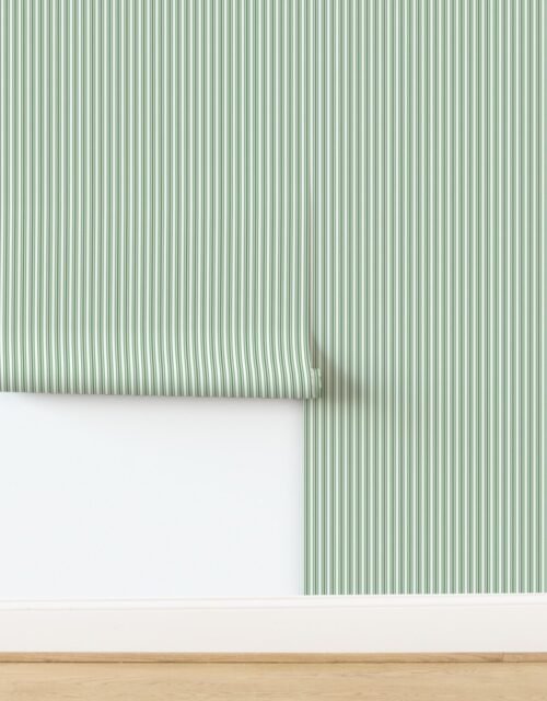 Fairway Green and White Pinstripe Fabric for Golf Club Style Interiors Wallpaper