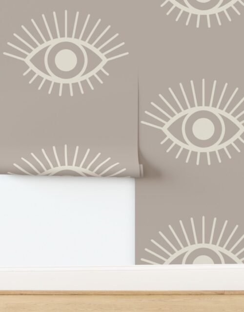 Spaced Mystical Eye Symbols in Misty Taupe and Sandstone Cream Wallpaper