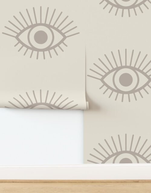 Spaced Mystical Eye Symbols in Misty Taupe and Sandstone Cream Wallpaper