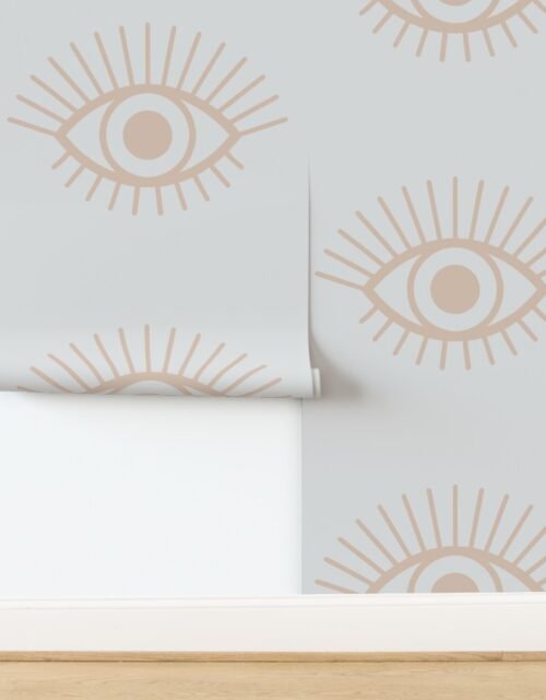 Spaced Mystical Eye Symbols in Muted Clay Pink and Cloud Grey Wallpaper
