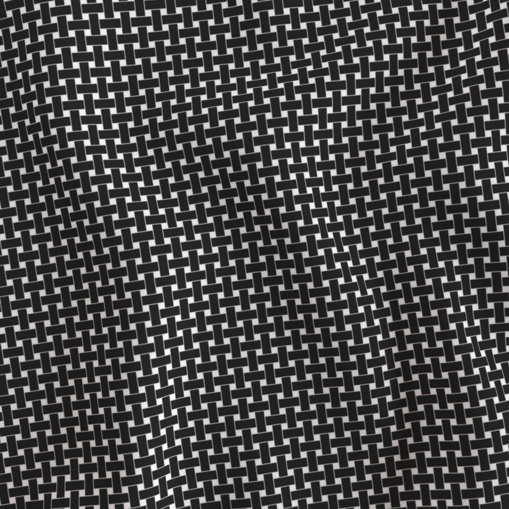 Small Black and White Cane Weave Pattern on Crisp White Background