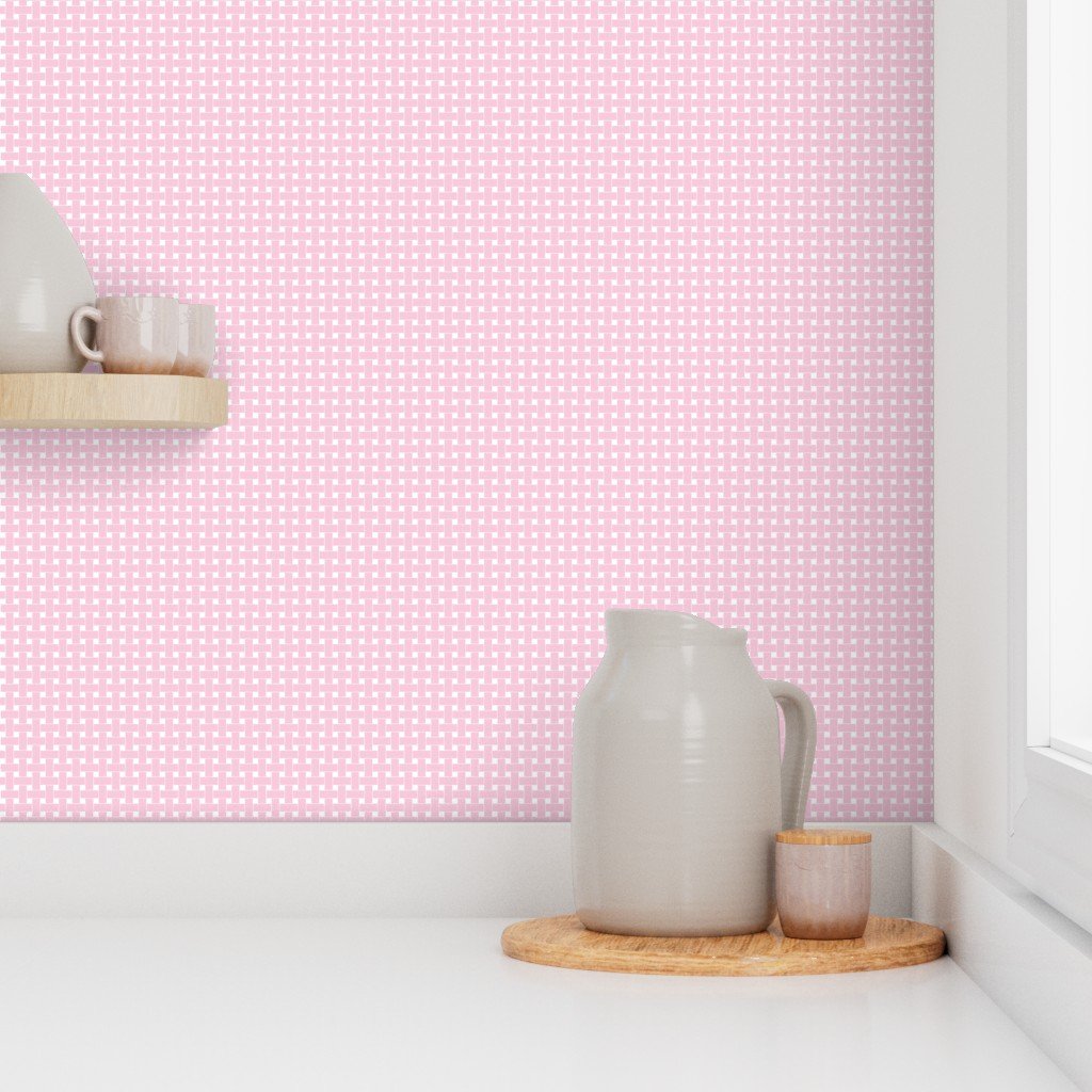 Large Pastel Baby Pink Cane Weave Pattern on White Background Wallpaper
