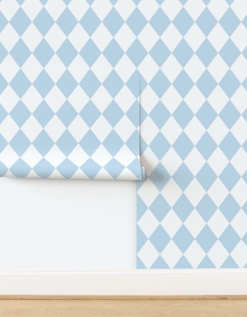 Pastel Baby Blue Breeze Diamonds on White Wallpaper