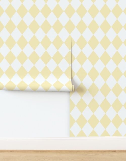 Pastel Buttercream Yellow Shine Diamonds on White Wallpaper