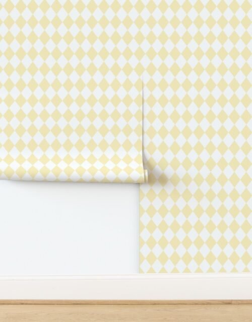 Small Pastel Buttercream Yellow Shine Diamonds on White Wallpaper
