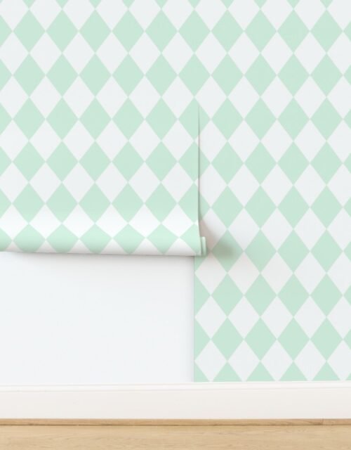 Pastel Mint Cream Drift Diamonds on White Wallpaper