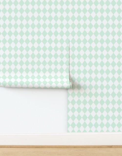 Small Pastel Mint Cream Drift Diamonds on White Wallpaper